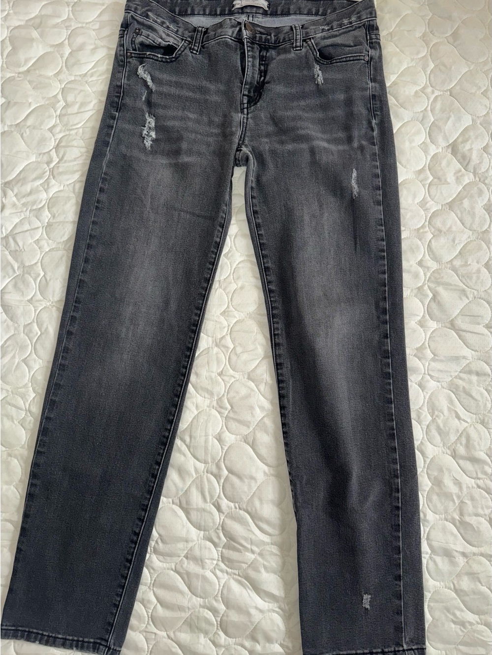 Free People Charcoal Distressed Straight Leg Jeans